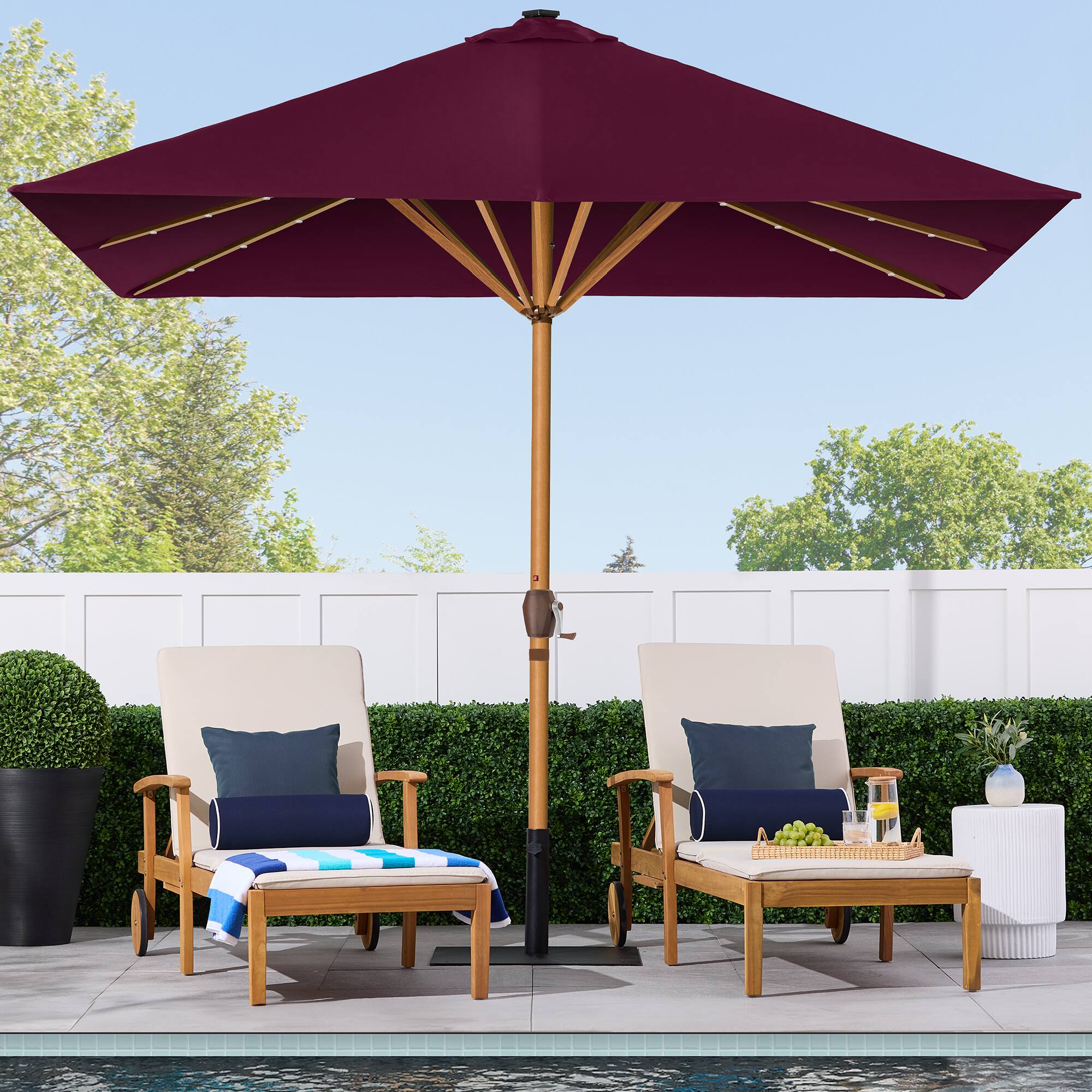 Alt View 2. Best Choice Products - Best Choice Products 9ft Deep Square Solar LED Lighted Patio Umbrella w/ Woodgrain Pattern, UV-Resistant - Burgundy - Burgundy.