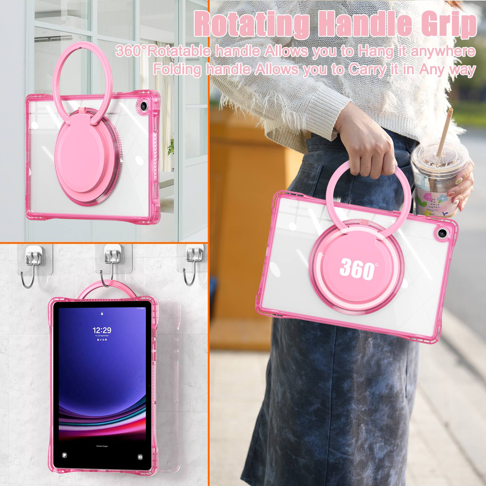Rotating Handle Grip  
360° Rotatable handle Allows you to Hang it anywhere  
Folding handle Allows you to Carry it in Any way