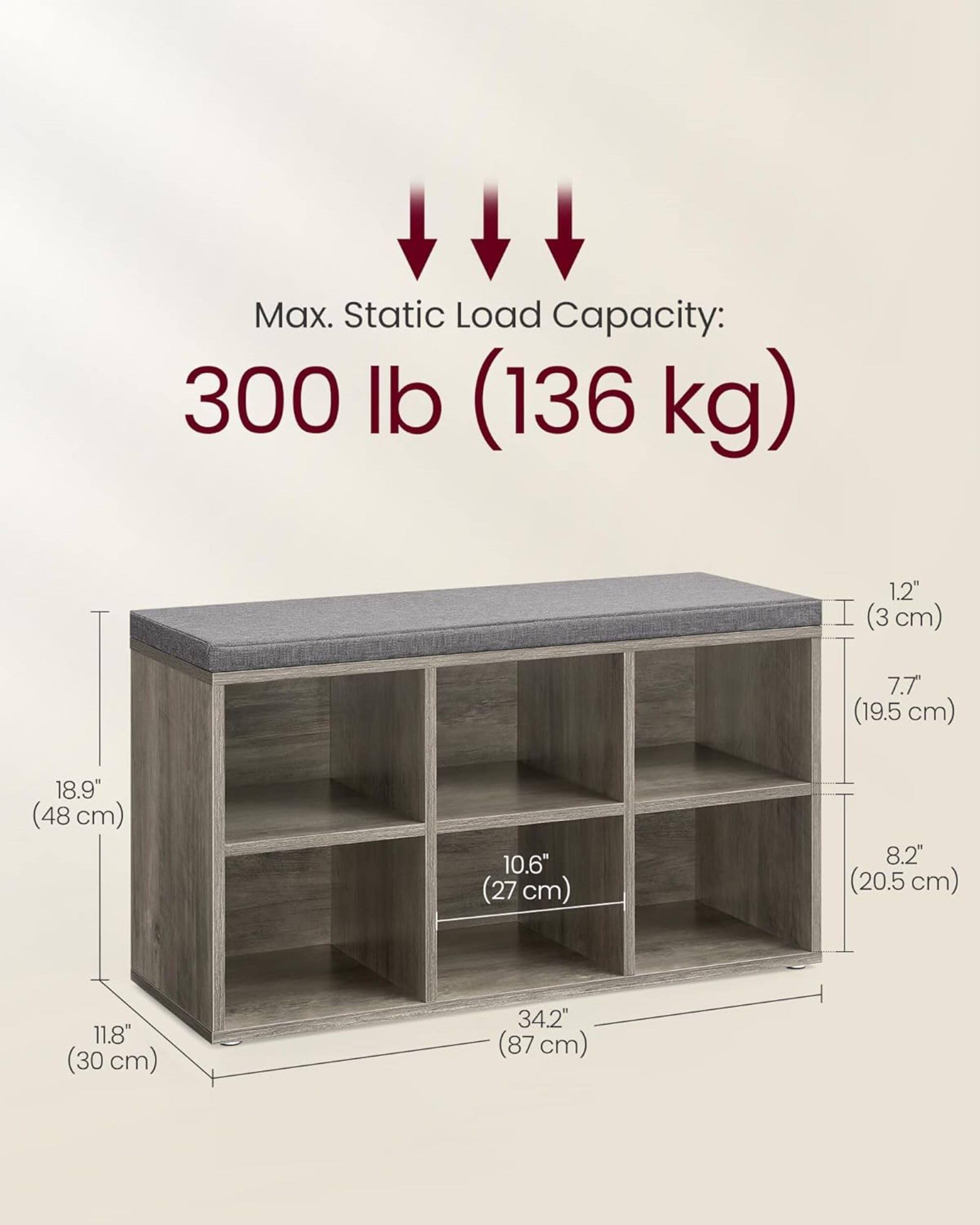 Max. Static Load Capacity: 300 lb (136 kg)

1.2" (3 cm)  
7.7" (19.5 cm)  
18.9" (48 cm)  
10.6" (27 cm)  
8.2" (20.5 cm)  
11.8" (30 cm)  
34.2" (87 cm)