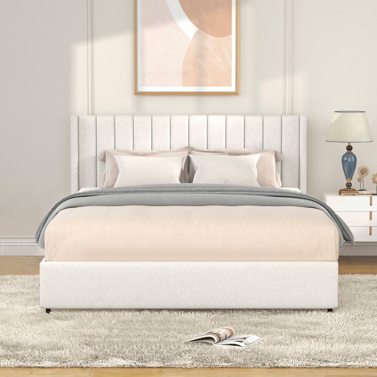 Back. Spaco - Spaco Queen Size Storage Bed Frame, Patented 2 Drawers, Tufted Headboard, No Box Spring Needed for Bedroom - Ivory.
