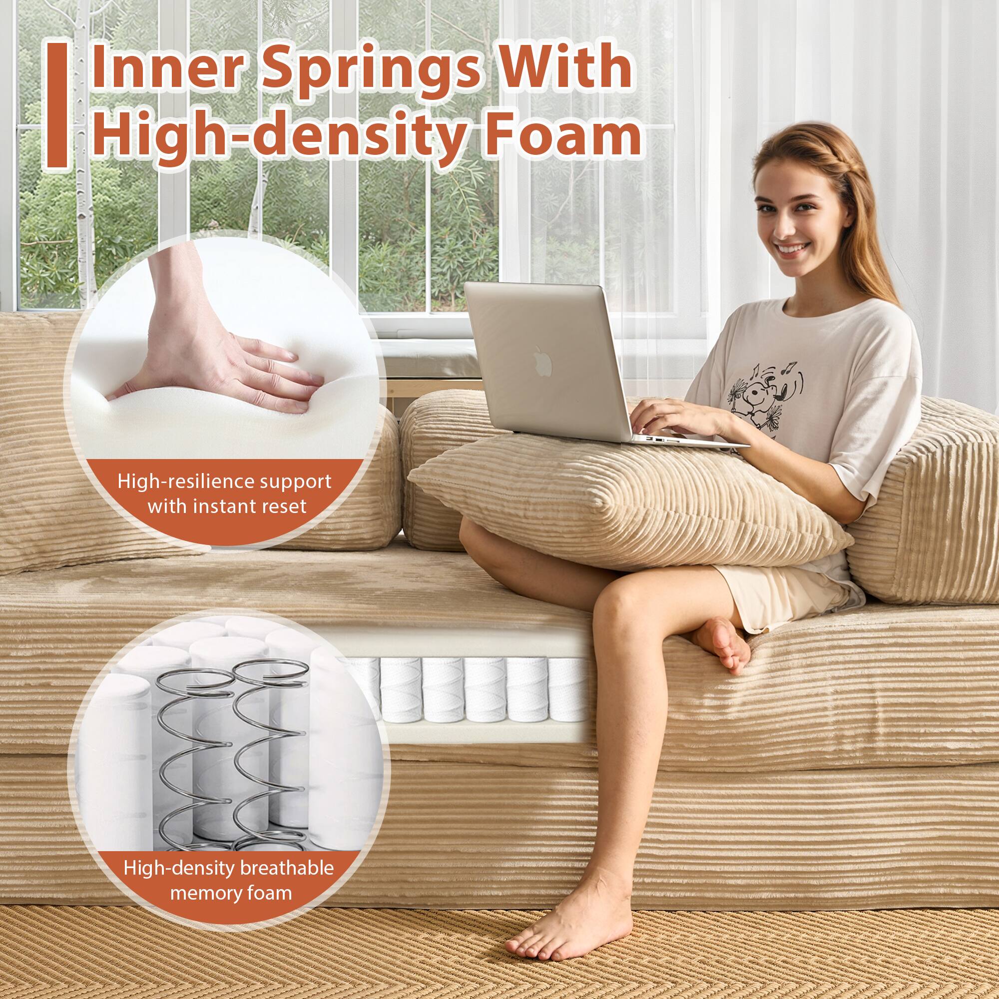 Inner Springs With High-density Foam

- High-resilience support with instant reset
- High-density breathable memory foam