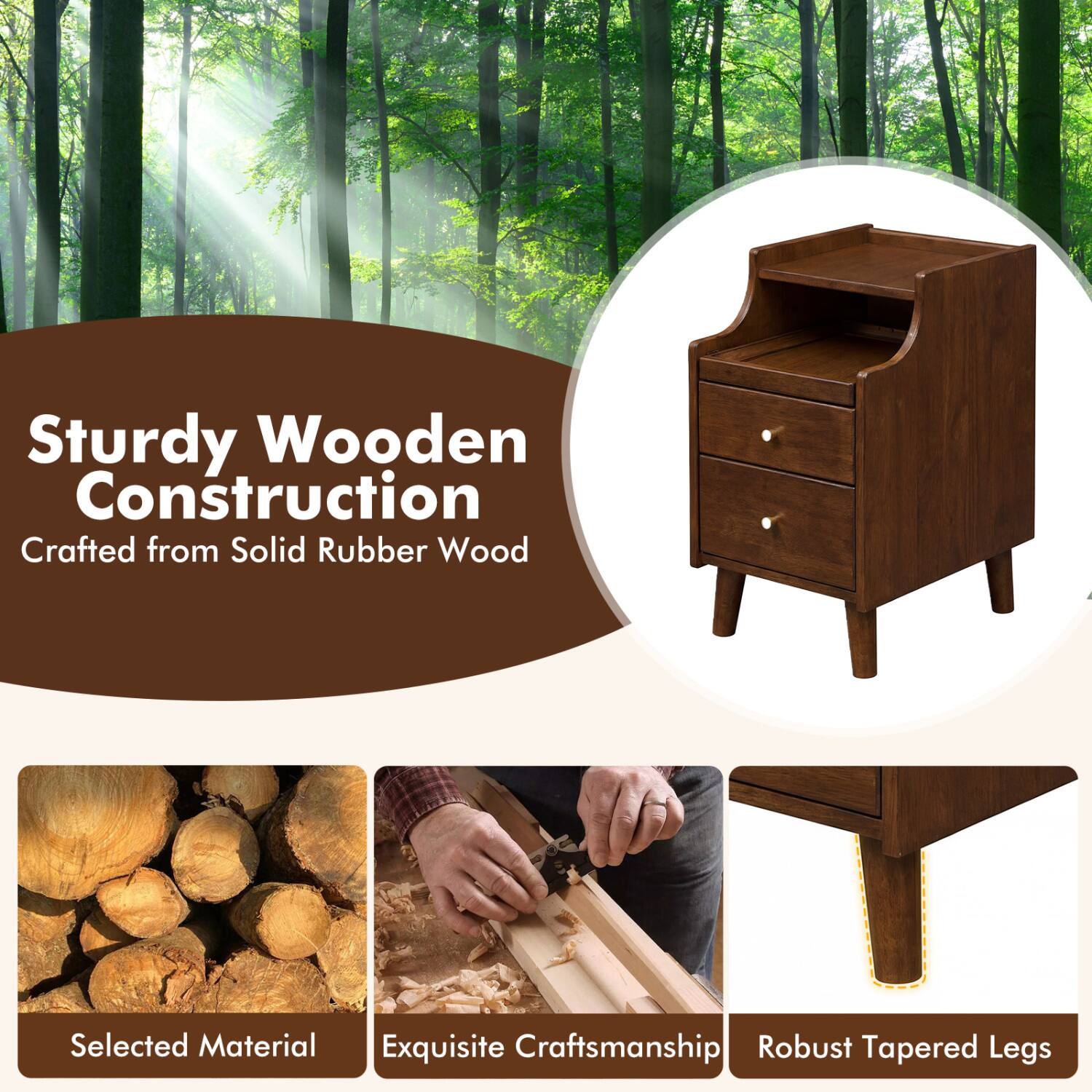 Sturdy Wooden Construction Crafted from Solid Rubber Wood  
Selected Material  
Exquisite Craftsmanship  
Robust Tapered Legs