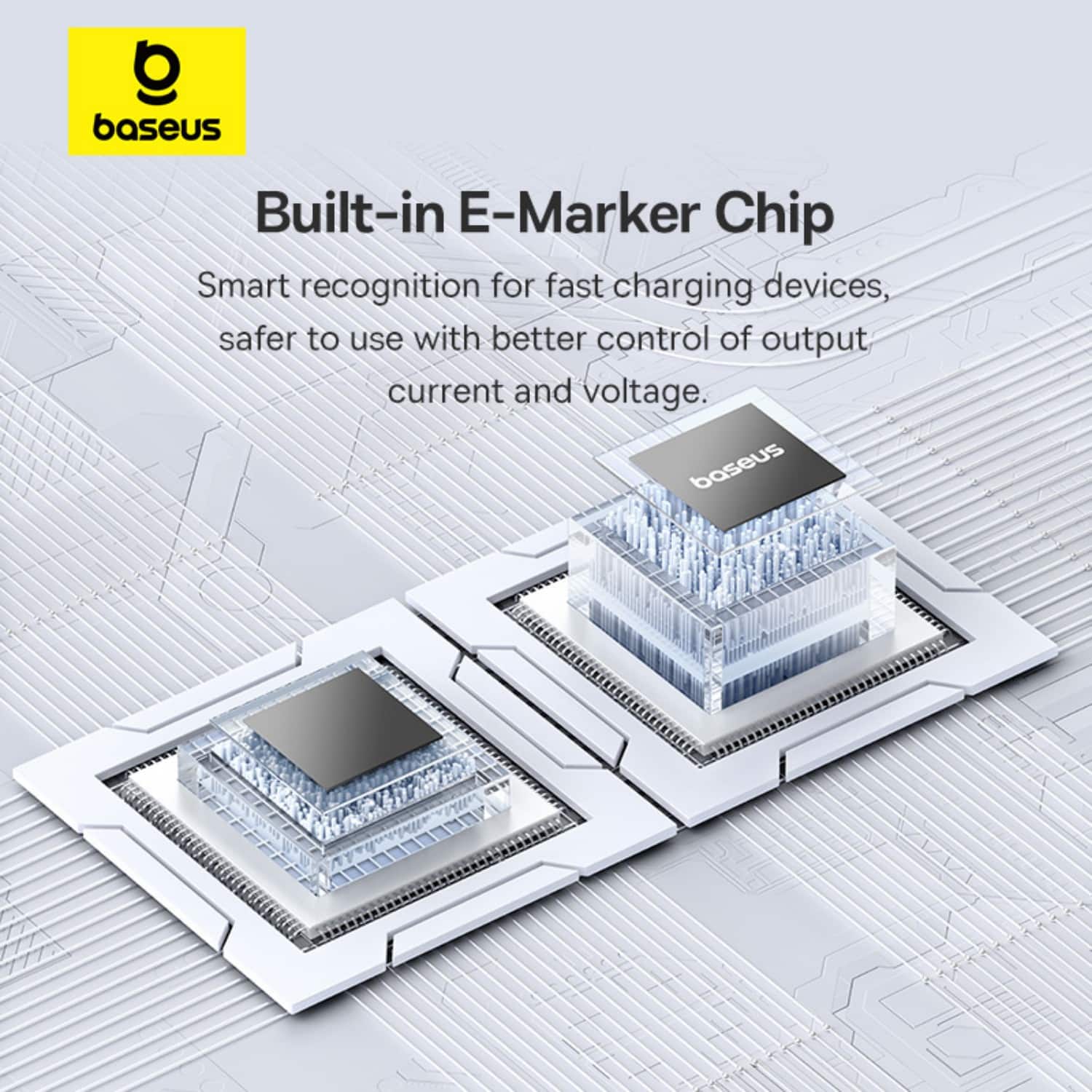 Built-in E-Marker Chip: Smart recognition for fast charging devices, safer to use with better control of output current and voltage.