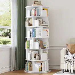Aheaplus - 6-Tier Rotating Bookshelf Tower - 360° Revolving Narrow Corner Organizer for Small Spaces, Bedroom & Office - Gray