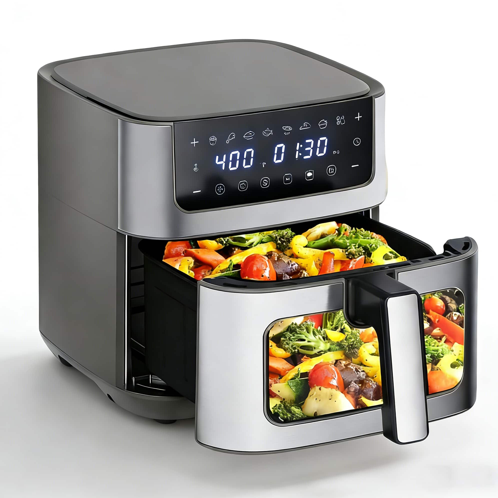 Sweet - 6.34 QT Air Fryer with Window, 8 Food Presets for Air Fry, Roast, Reheat, Bakel - Gray