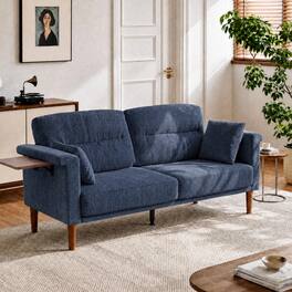 Vipbear - 69" Loveseat Sofa with Foldable Side Table, Modern Small Couches for Bedroom, Small Spaces, Dorms, Office, Apartment - Blue