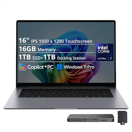 16" IPS 1920 x 1200 Touchscreen
16GB Memory
1TB SSD + 1TB Docking Station
Intel Core Ultra 7
Copilot + PC
Windows 11 Pro
Samsung