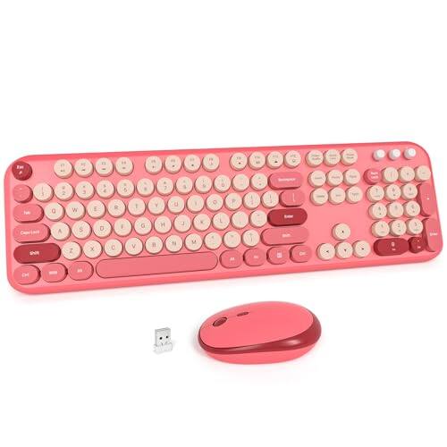 Earthley Blooms - Wireless And Mouse Combo Retro Typewriter With Number Pad Optical Ambidextrous For Pccomputerlaptopdesktopmac - Rose Red
