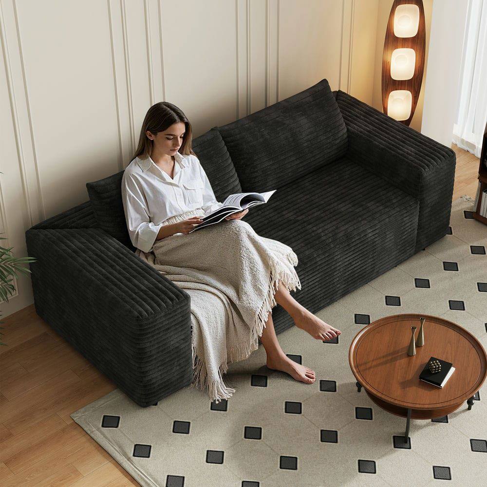 Alt View 7. Kadyn - 78.8" Corduroy Fabric Loveseat Sofa, Deep Seat Couch, No Assembly, for Living Room & Apartment, Black - Black.