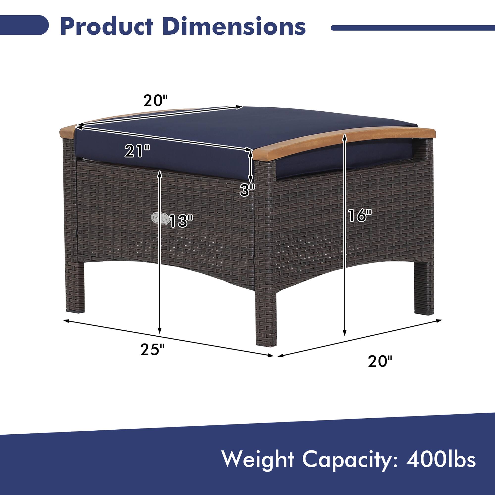 Product Dimensions  
20" x 21" x 13" x 3" x 16" x 25" x 20"  

Weight Capacity: 400lbs