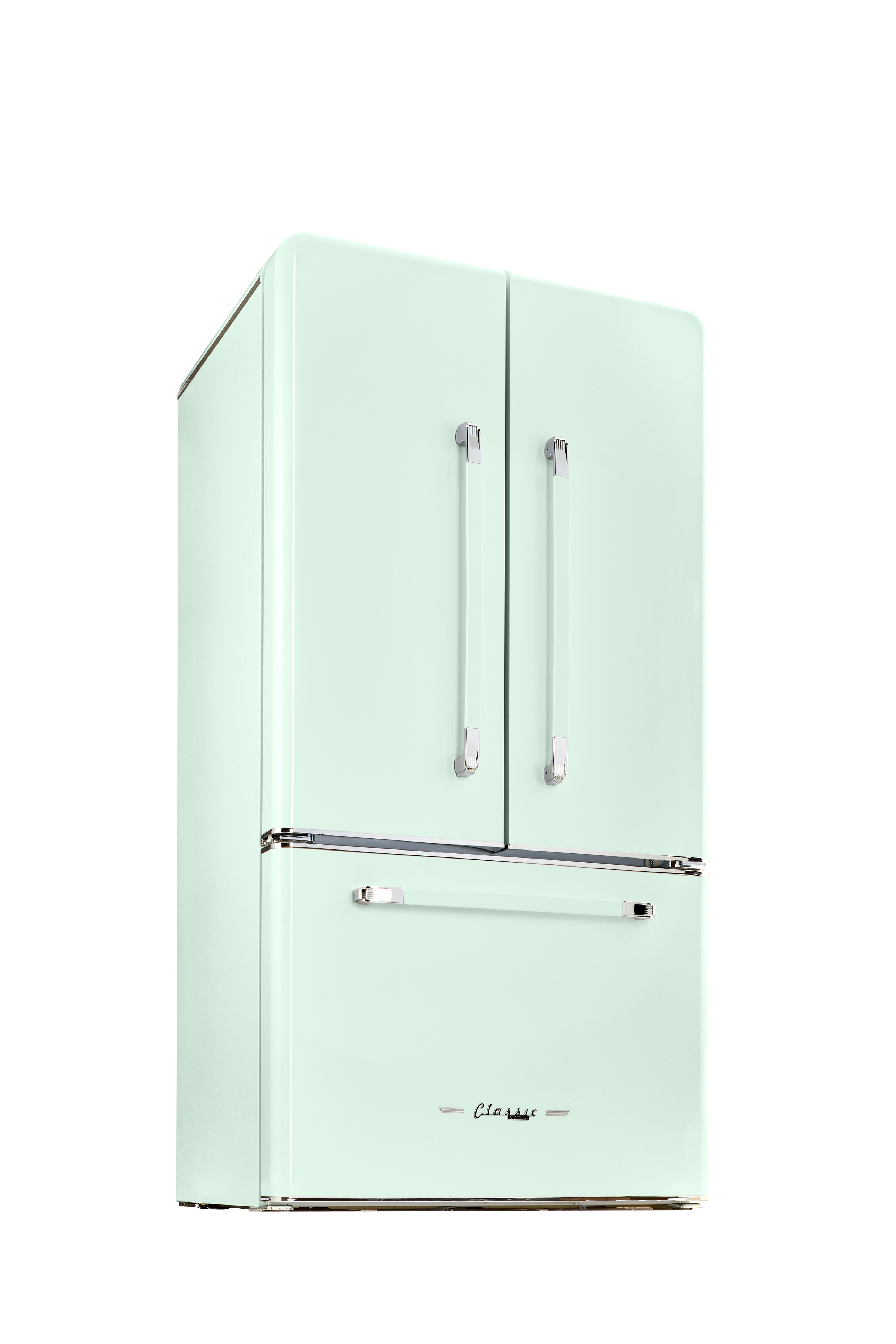 Angle. Unique Appliances - Classic Retro 36-inch 21 cu.ft. Counter Depth French Door Refrigerator - Summer Mint Green.