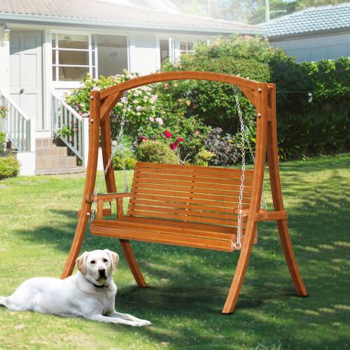 Alt View 5. Winado - 4FT Patio Wooden Porch Swing Chair Bench Only, with Hanging Chains, Cup Holders for Indoor Outdoor Courtyard Garden Yard - Brown.