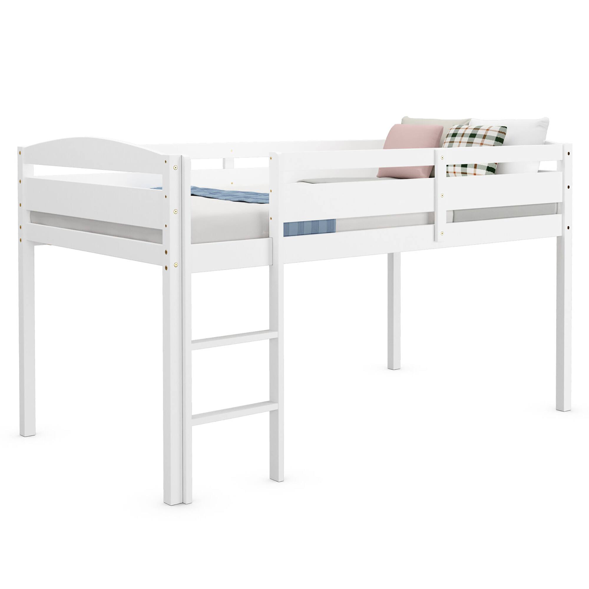 Alt View 9. Costway - Costway Twin Low Loft Bunk Junior Bed Bedroom Wooden Guard Rail Ladder - White.