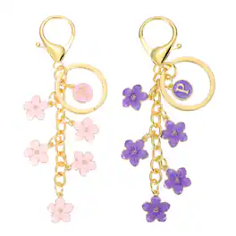 Unique Bargains - Elegant 2pcs Alphabet P Initial Flower Letter Keychain Charm for Women Purse Handbag Backpack Bags Accessories - Pink