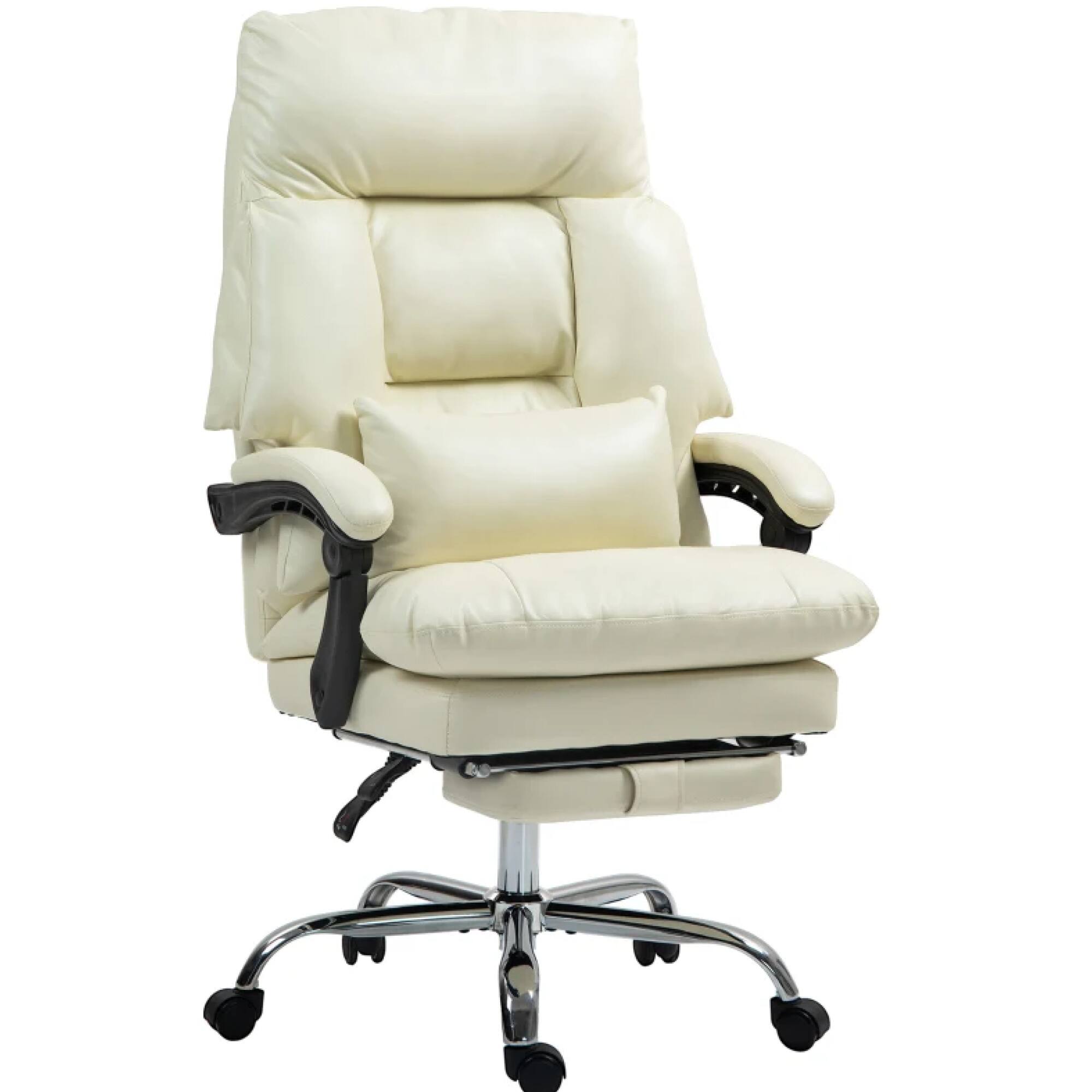 Angle. GOODSILO - Premium High-Back Executive Office Chair with Ergonomic Support and Reclining Footrest for Enhanced Comfort - Cream White.