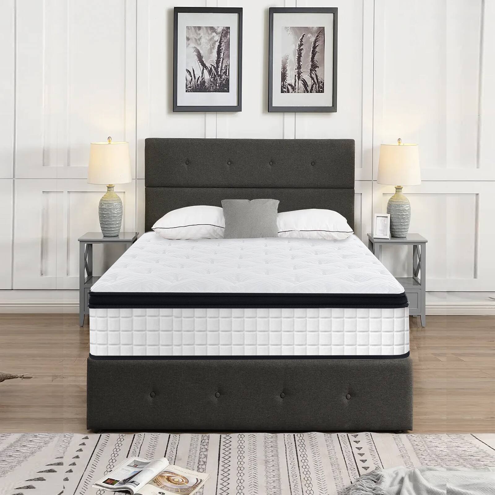 Alt View 8. Chateau Abodes - 12'' Twin Size Hybrid Mattress, Diamond Innerspring & Cooling Gel Memory Foam for Pressure Relief & Motion Isolation - White+Black.