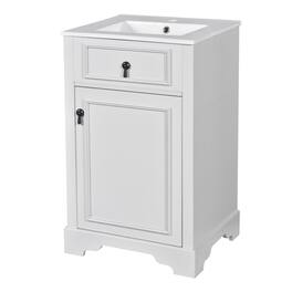 Ecooso - 20" Bathroom Vanity with Ceramic Sink, Adjustable Shelf, Door Rack, Soft-Close Door - White