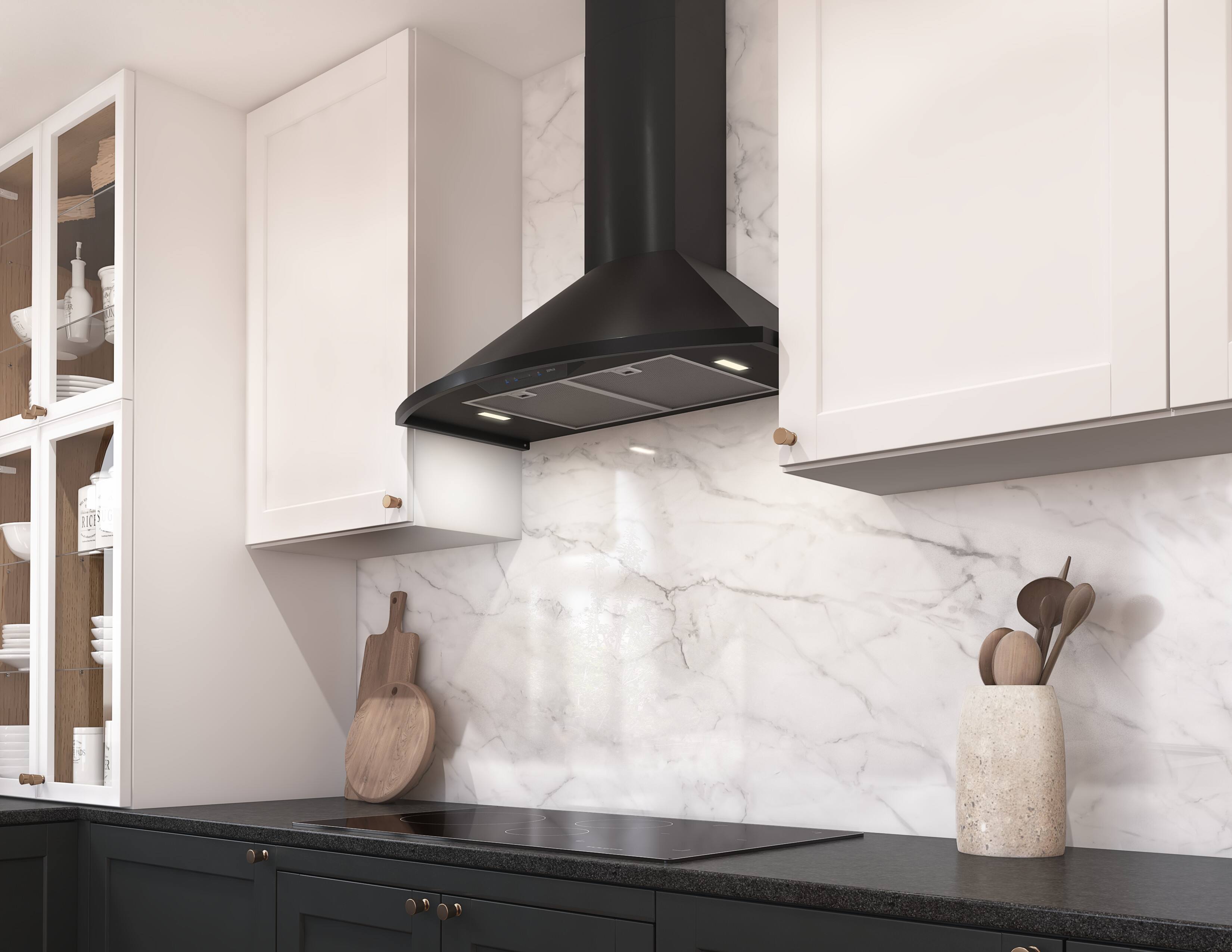 Alt View 12. Zephyr - Savona 36 in. 600 CFM Wall Mount Range Hood with LED Light - Black.