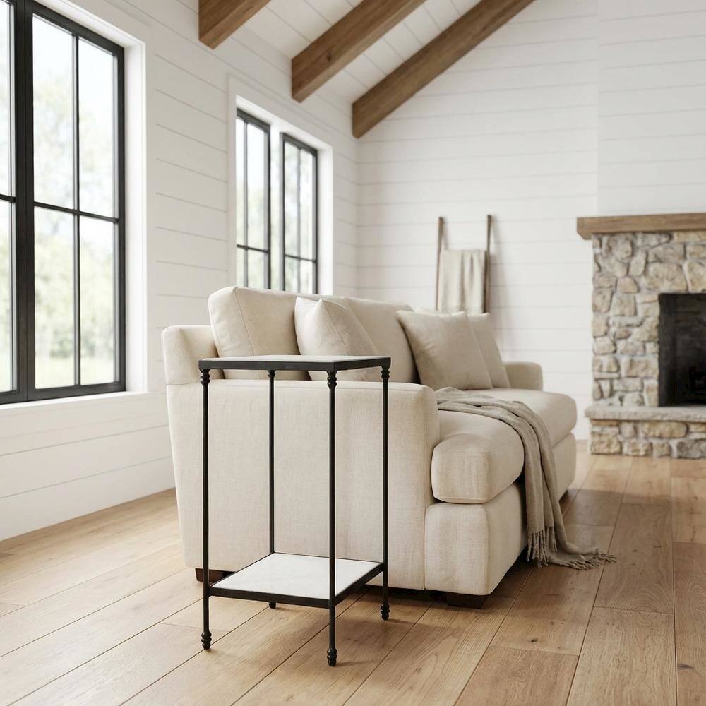 Alt View 4. Starlight Canyon Home - Square Marble Top Side Table with Shelf - Multi-Color.