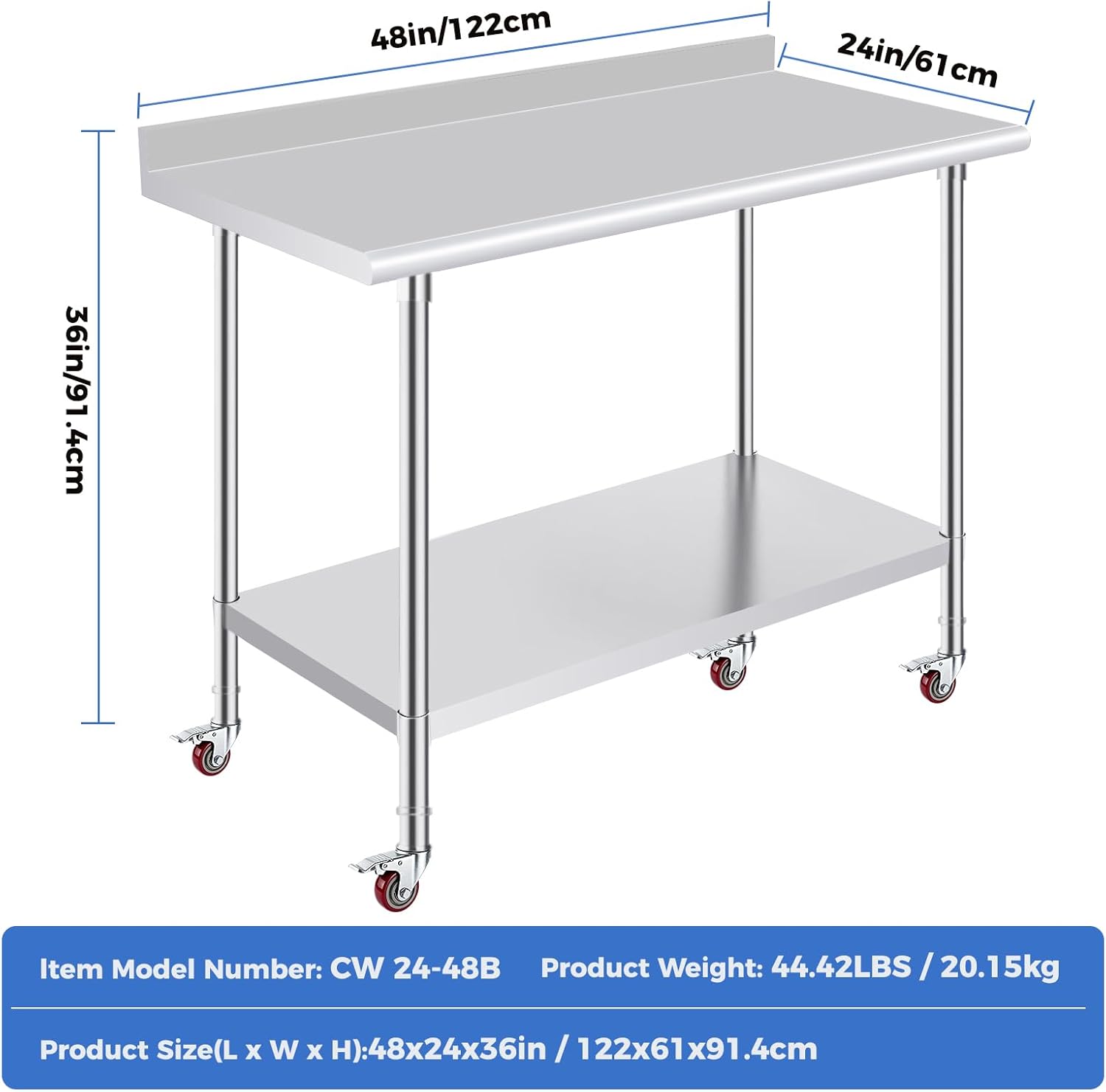 48in/122cm  
24in/61cm  
36in/91.4cm  

Item Model Number: CW 24-48B  
Product Weight: 44.42LBS / 20.15kg  
Product Size(L x W x H): 48x24x36in / 122x61x91.4cm