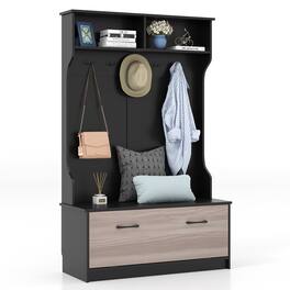 Costway - 63 Inches Hall Tree with Coat Rack and Storage Bench Multifunctional Coat Rack - Black