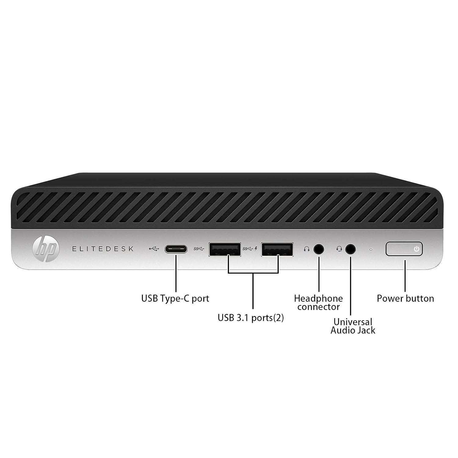 HP ELITEDESK S3 59  
USB Type-C port  
USB 3.1 ports (2)  
Headphone connector  
Universal Audio Jack  
Power button