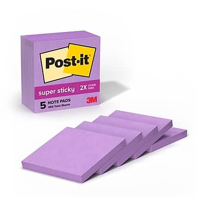 Photos - Self-Stick Notes Post-it Super Sticky Notes, 3" x 3", 90 Sheet/Pad, 5 Pads/Pack - Mulberry 654-5SSCG
