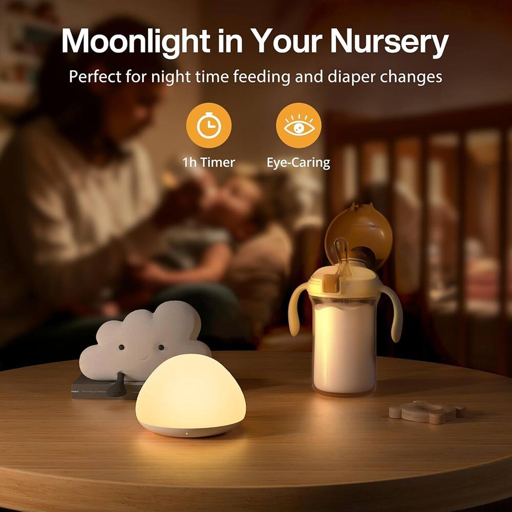 Moonlight in Your Nursery  
Perfect for night time feeding and diaper changes  

1h Timer  
Eye-Caring