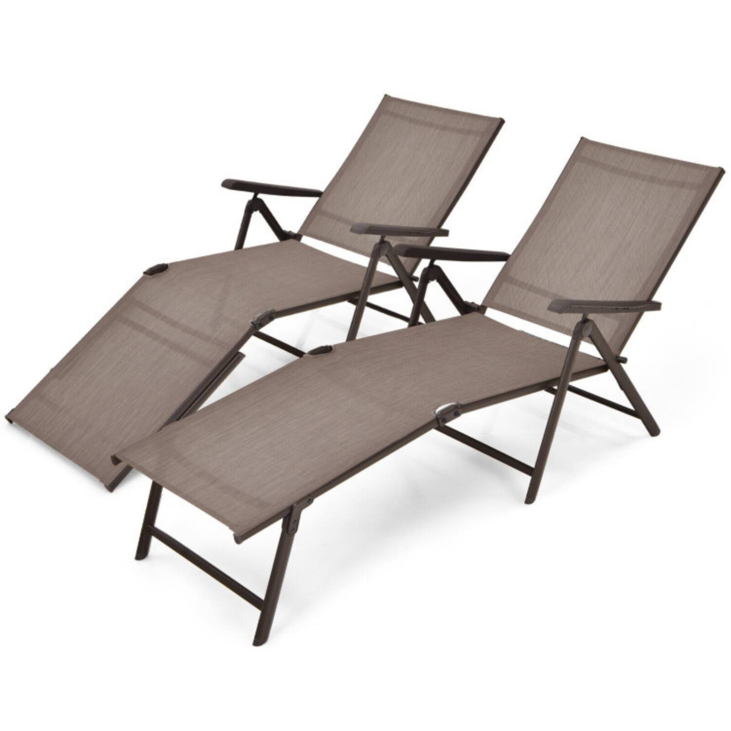 Alt View 4. Mondawe - 2 Pack Foldable Chaise Lounge Chair w 5-Position Backrest & 2-Position Footrest 330 lbs - Brown.
