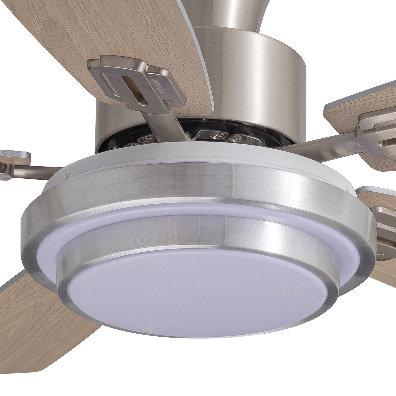 Alt View 4. Siljoy - 42 In Nickel Flush Mount Ceiling Fan with LED Lights Low Profile Design 5 Blades Dual Colors for Bedroom Living Room - Gloss Nickel.