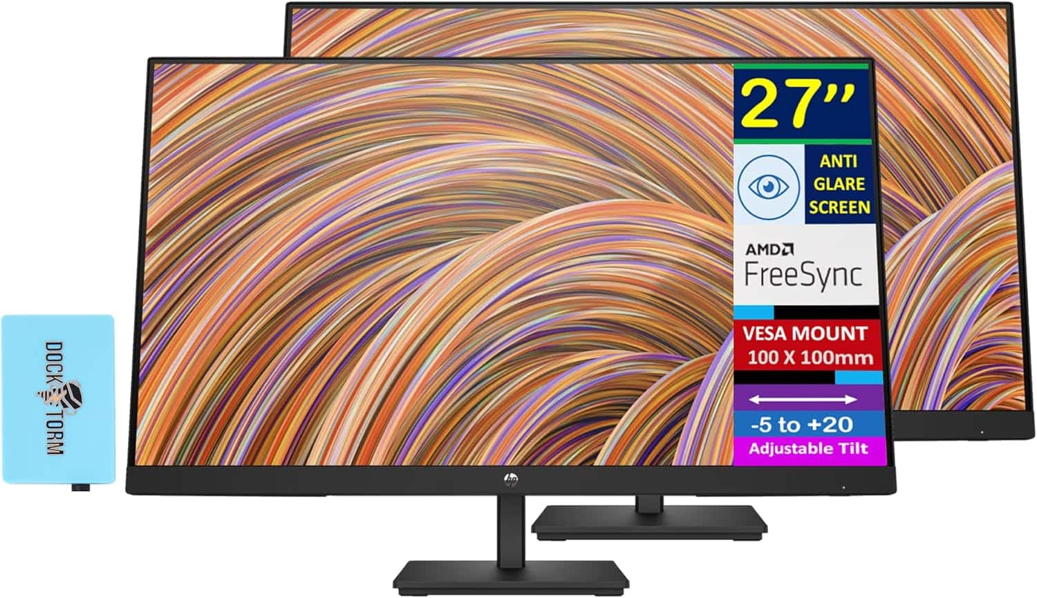HP - 27'' FHD IPS Monitor with 5ms Response Time, Anti Glare, Tilt, Displayport, VGA, HDMI & DKZ Hub, Color 2 Pack - Black