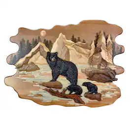 Zeckos - Bear Family River 25.5x34 Intarsia Wood Wall Sculpture Rustic Cabin Art - Brown