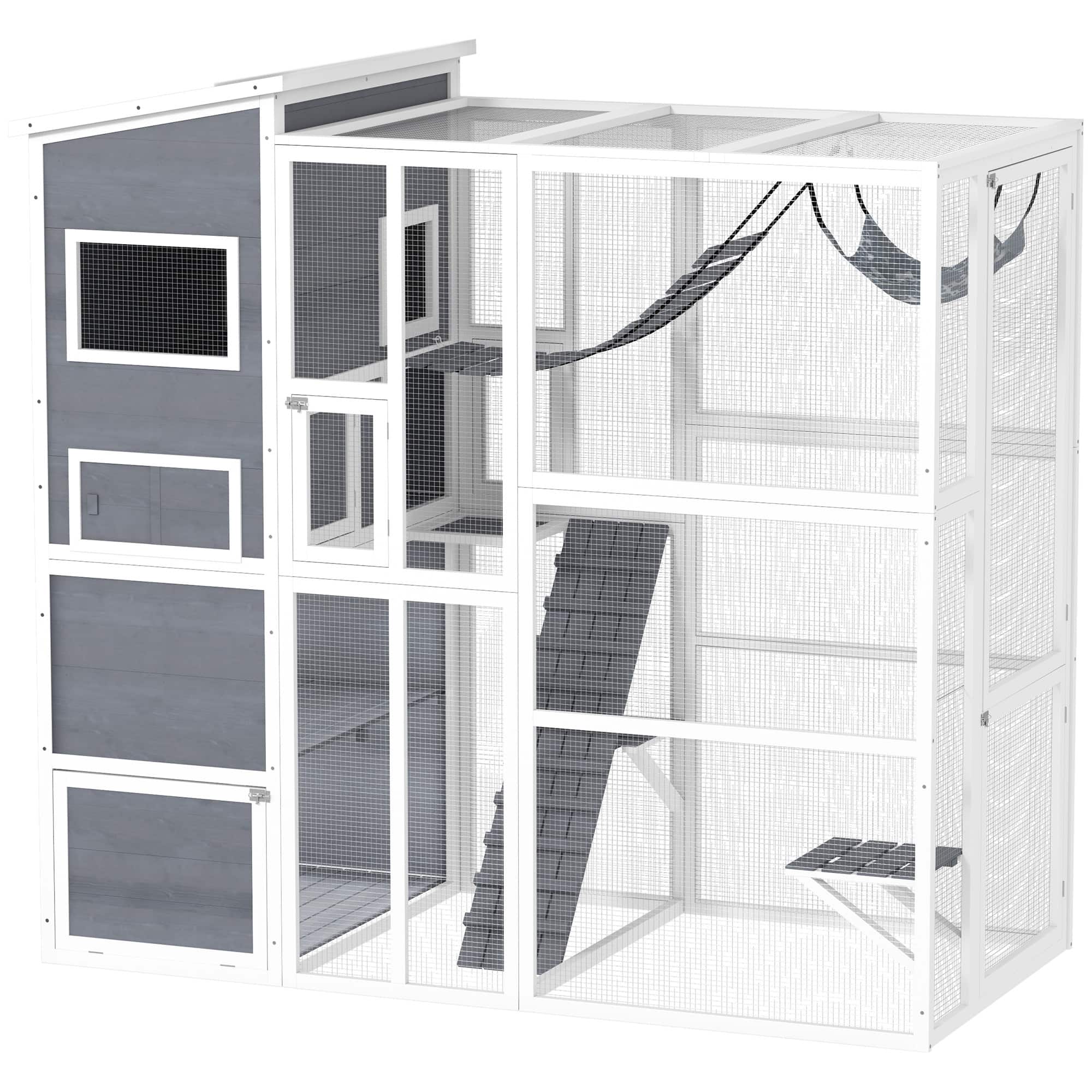 Pawhut Catio Outdoor Enclosure, 4 Tiers, 3 Platforms, 1 Soft Ladder, 2 ...