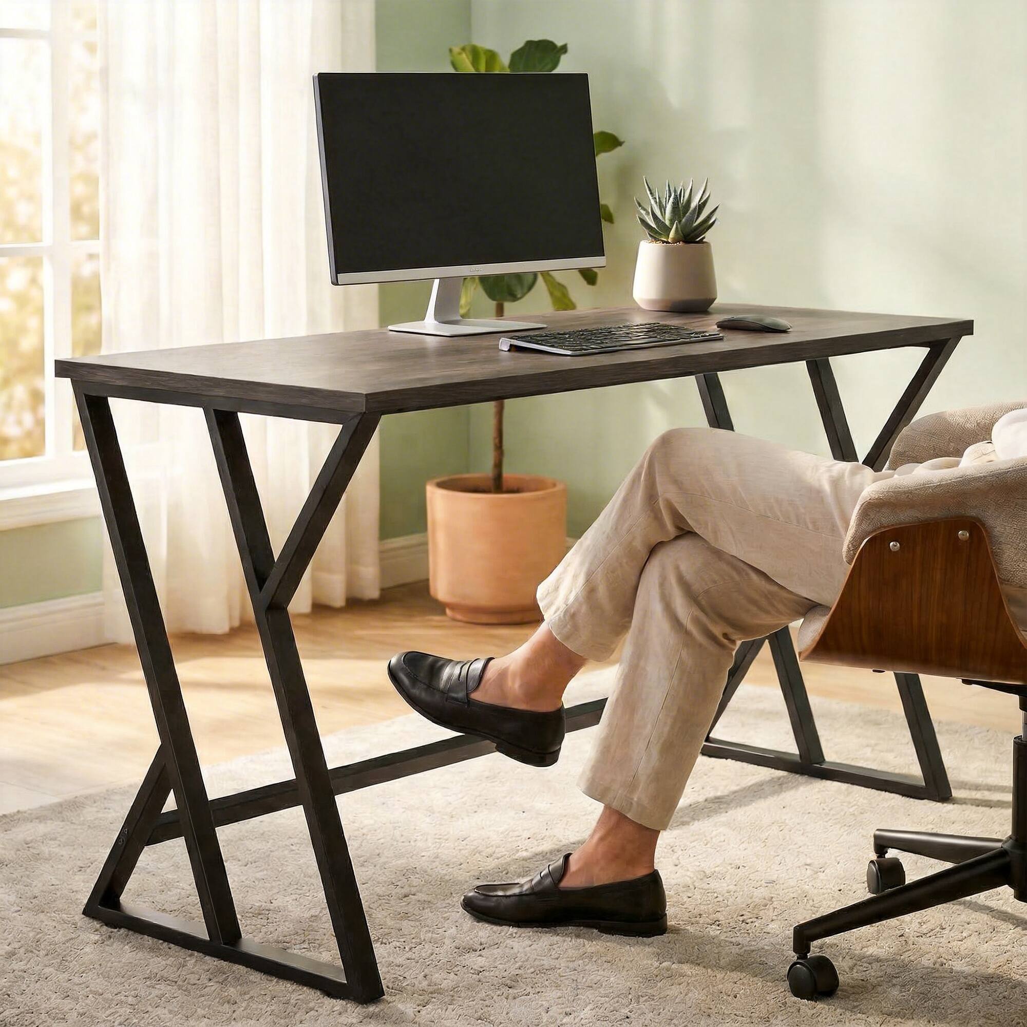 Alt View 5. Homcom - Inch Computer Desk, Industrial Writing Desk with Z-Shaped Metal Leg, Study Table for Home Office - Distressed Gray.