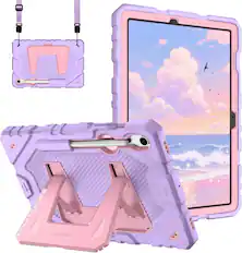 Front. Fintie - Kid-Friendly Case for Samsung Galaxy Tab S10 Lite/S10 FE/S9 FE/S9 Rugged Shockproof Case with Kickstand & Shoulder Strap - Purple.