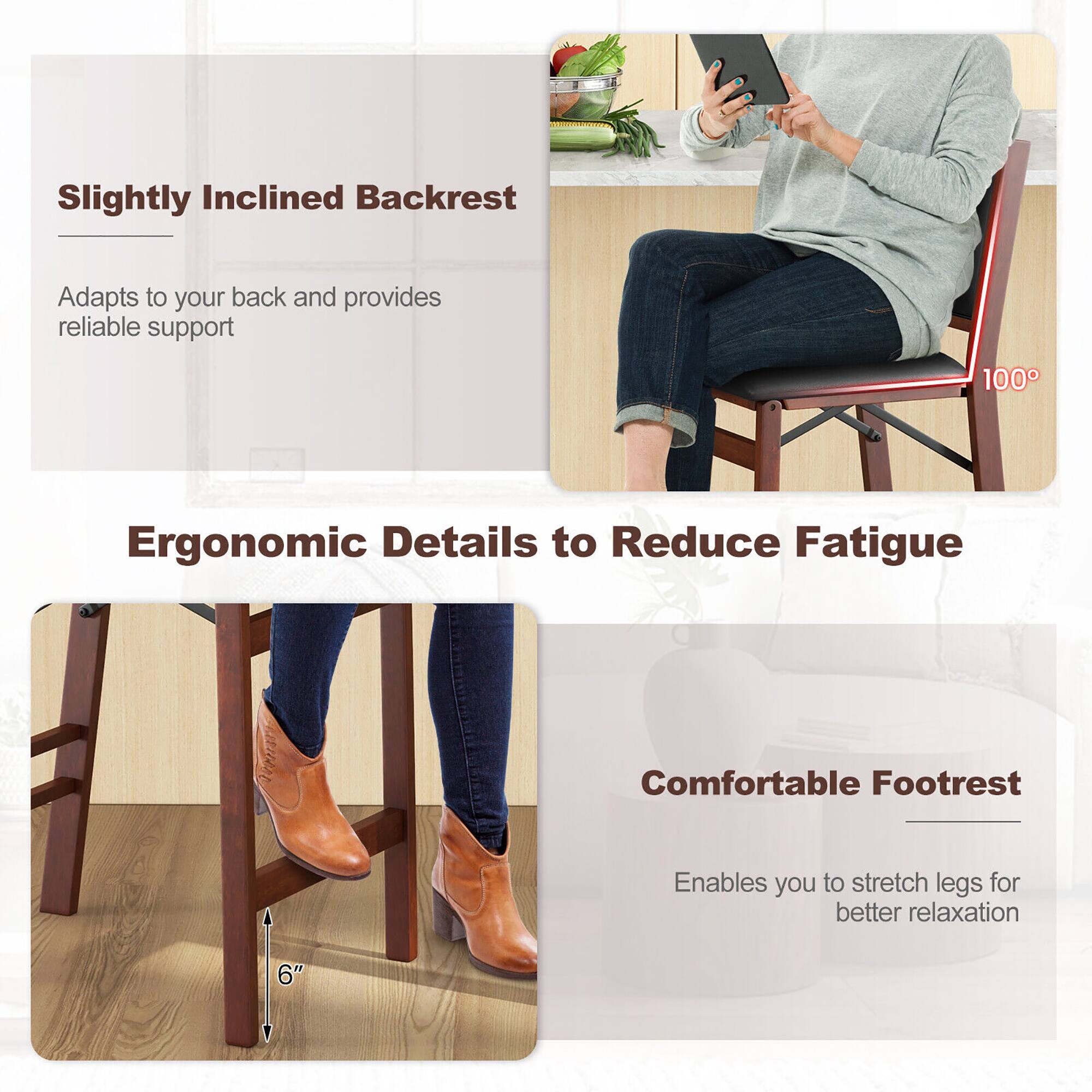 Slightly Inclined Backrest  
Adapts to your back and provides reliable support  

Ergonomic Details to Reduce Fatigue  

Comfortable Footrest  
Enables you to stretch legs for better relaxation  

100°  

6"