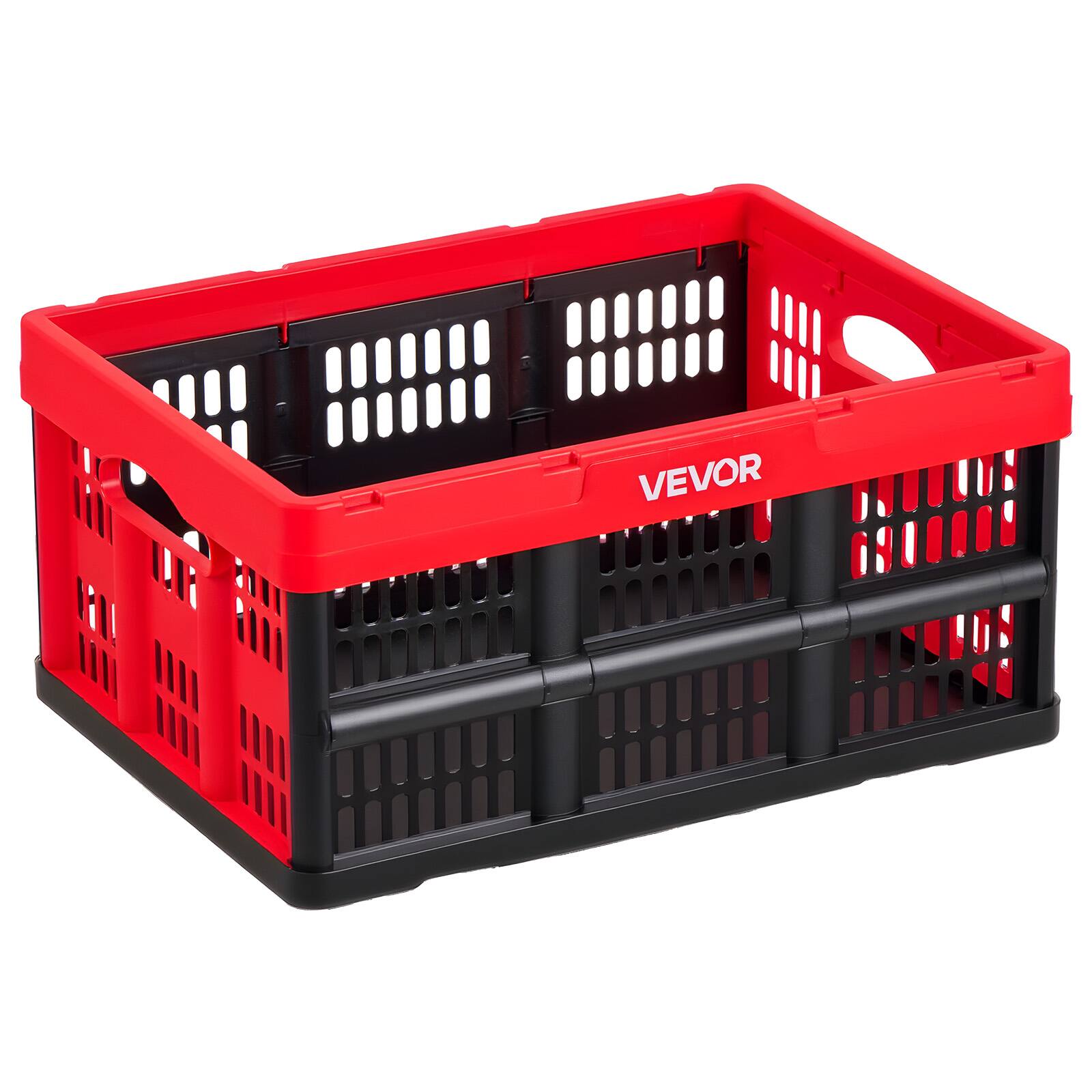 Alt View 5. VEVOR - Plastic Collapsible Storage Bins, 32L 3 Packs, Stackable Folding Storage Crates with Handles, Holds 26 lbs Per Bin - Red + Black.