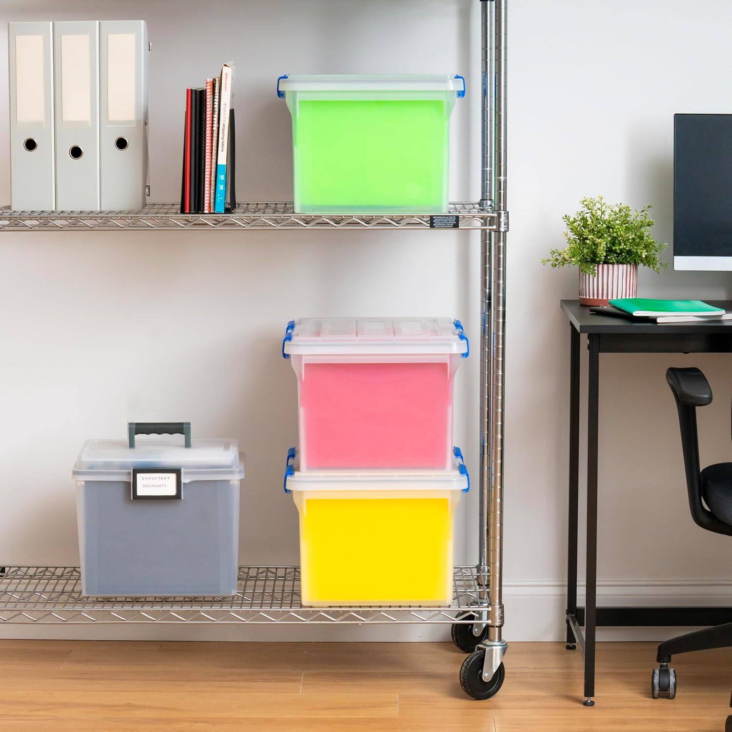 Alt View 3. IRIS USA - IRIS USA 32Qt Plastic File Box, Stackable Nestable, Blue, 3Pk.