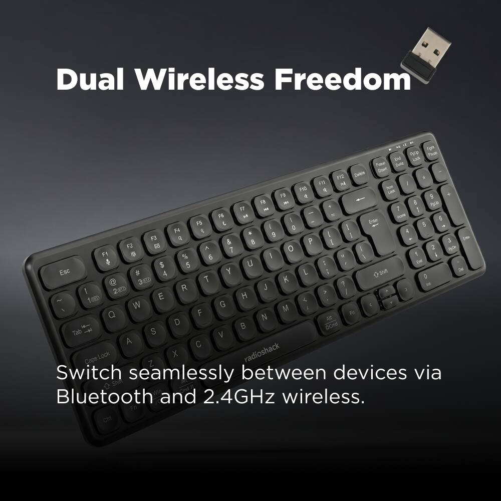Dual Wireless Freedom

Switch seamlessly between devices via Bluetooth and 2.4GHz wireless.
