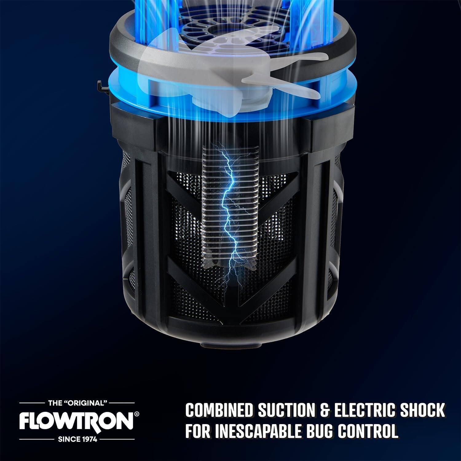THE "ORIGINAL" COMBINED SUCTION & ELECTRIC SHOCK FLOWTRON FOR INESCAPABLE BUG CONTROL SINCE 1974