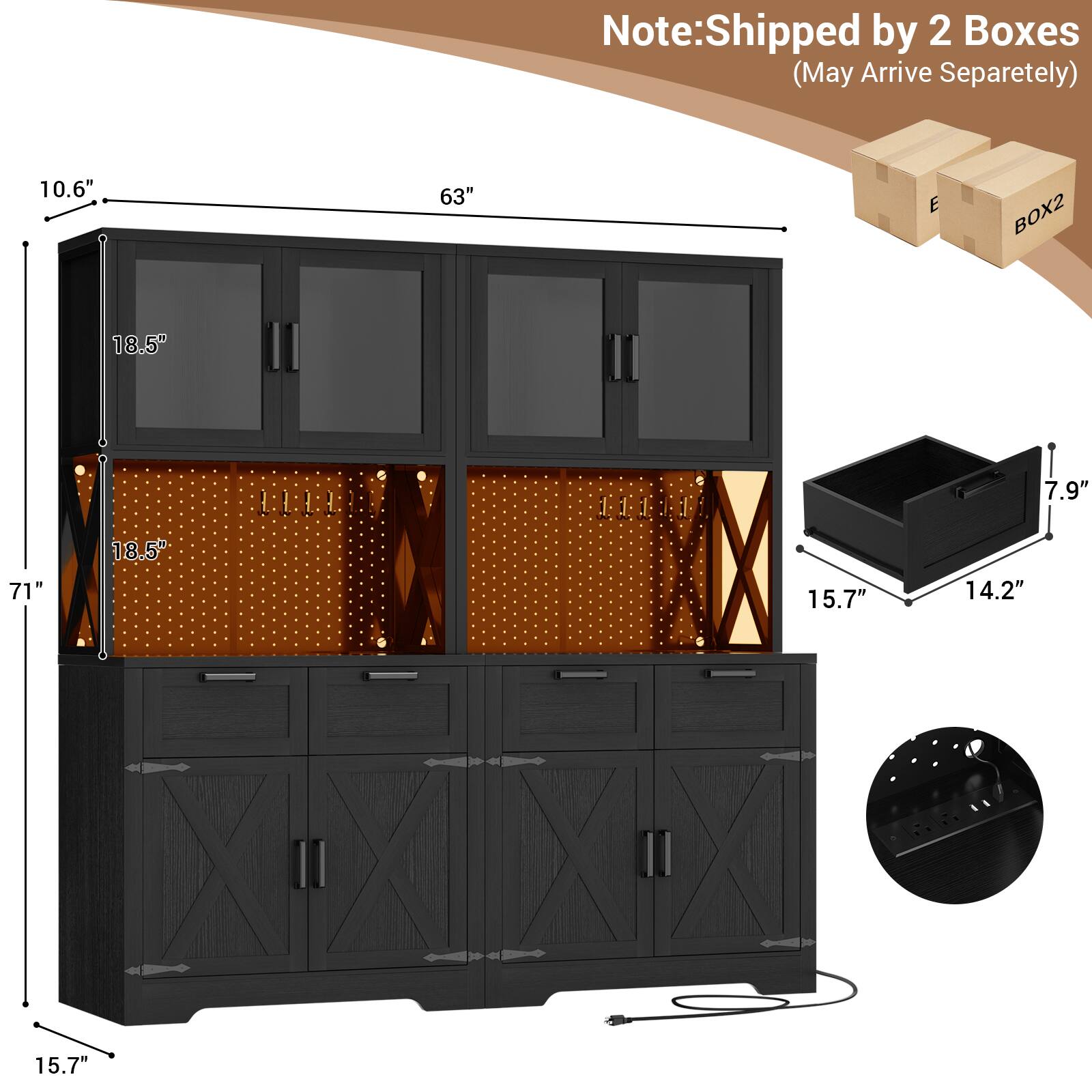 Note: Shipped by 2 Boxes (May Arrive Separately)

10.6"  
63"  
18.5"  
71"  
15.7"  
14.2"  
18.5"  
7.9"