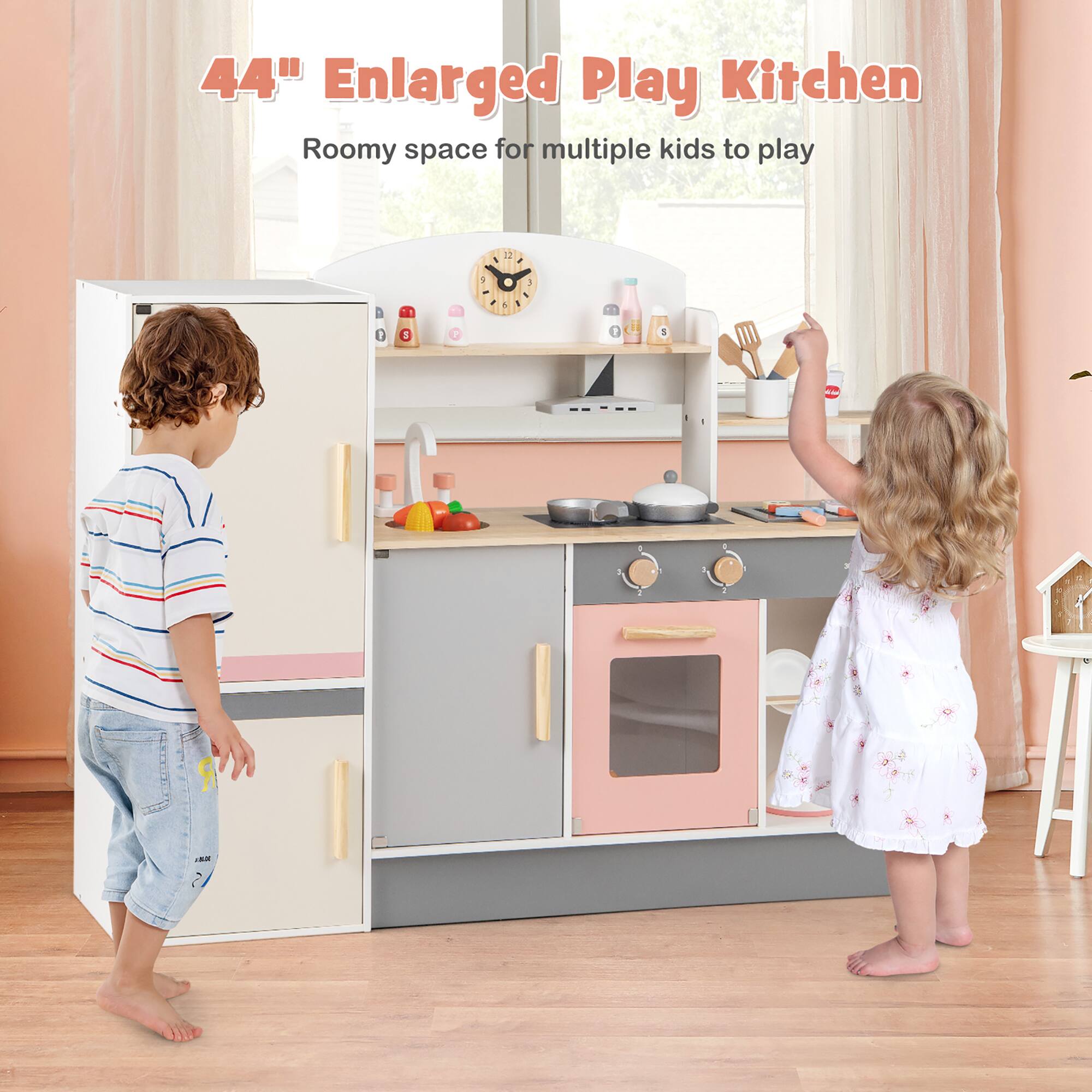 44" Enlarged Play Kitchen  
Roomy space for multiple kids to play