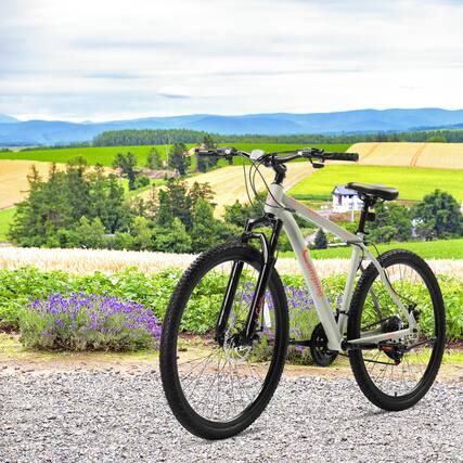 Front. Winado - 27.5 inch Mountain Bike for Adults, 21 Speed Lightweight Aluminum Alloy Frame,Sturdy Steel Frame, Front Suspension - Green.