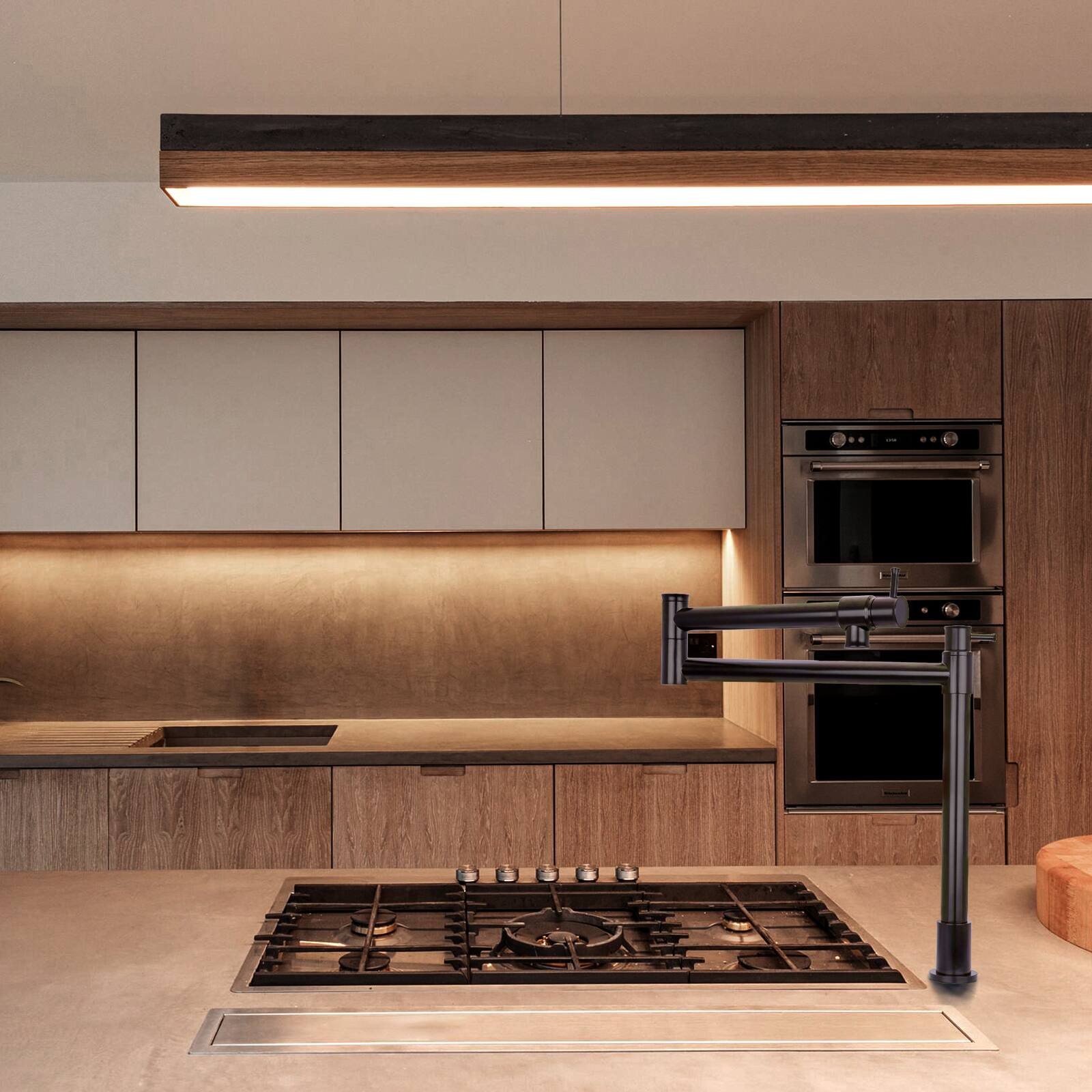 Alt View 6. Akicon - Akicon Solid Brass Deck-Mounted Pot Filler Kitchen Faucet with Double Joint Swing Arms in Matte Black - Matte Black.