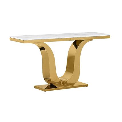 Front. Best Quality Furniture - White marble console table with a gold color stainless steel base - White.