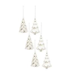BreeBe - White Frosted Pine Tree Ornament (Set of 6) - Silver, White