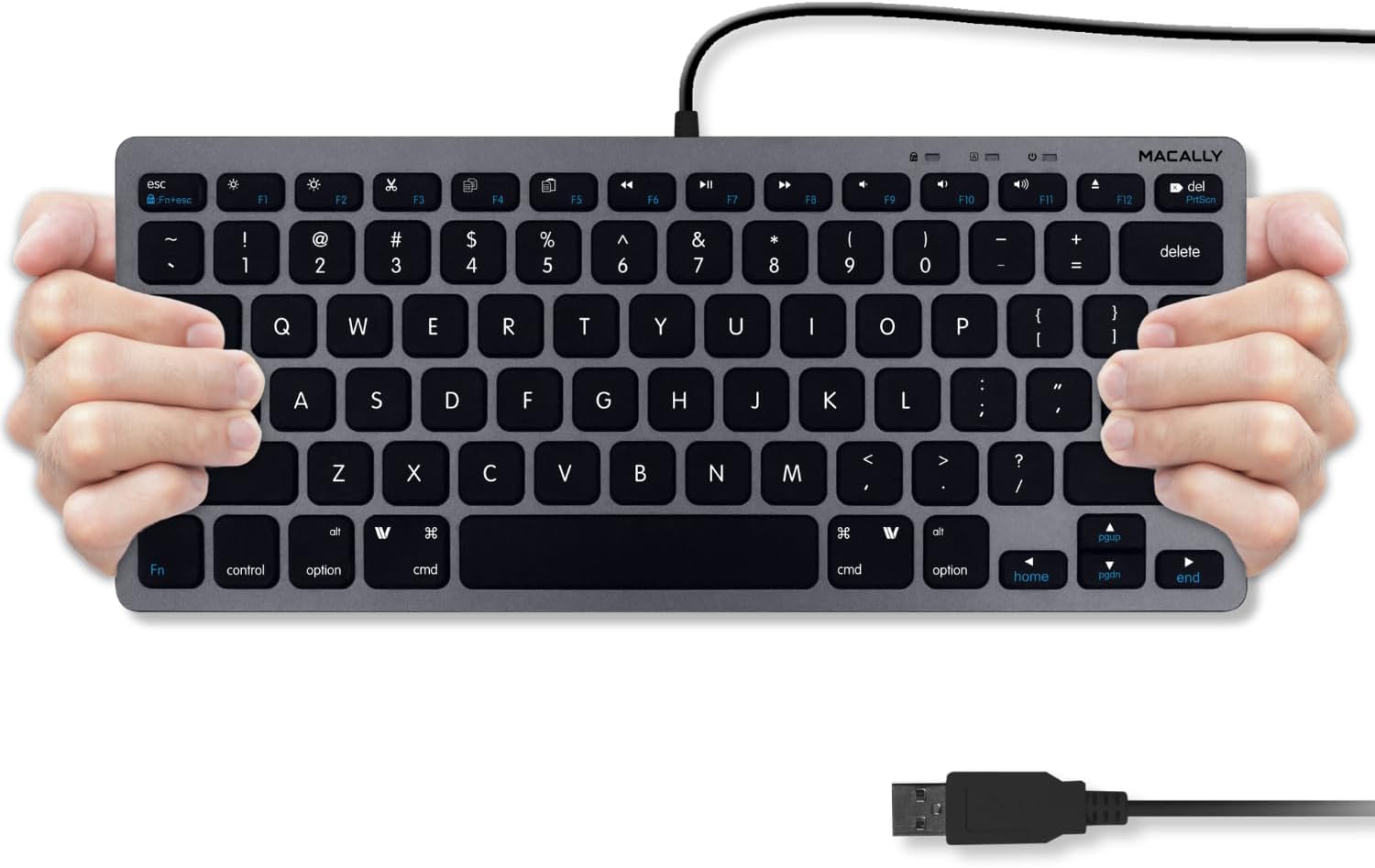 Macally - Small USB Wired Keyboard for Mac and Windows - 78 Scissor Keys, 13 Shortcut Apple Keyboard - Space Gray