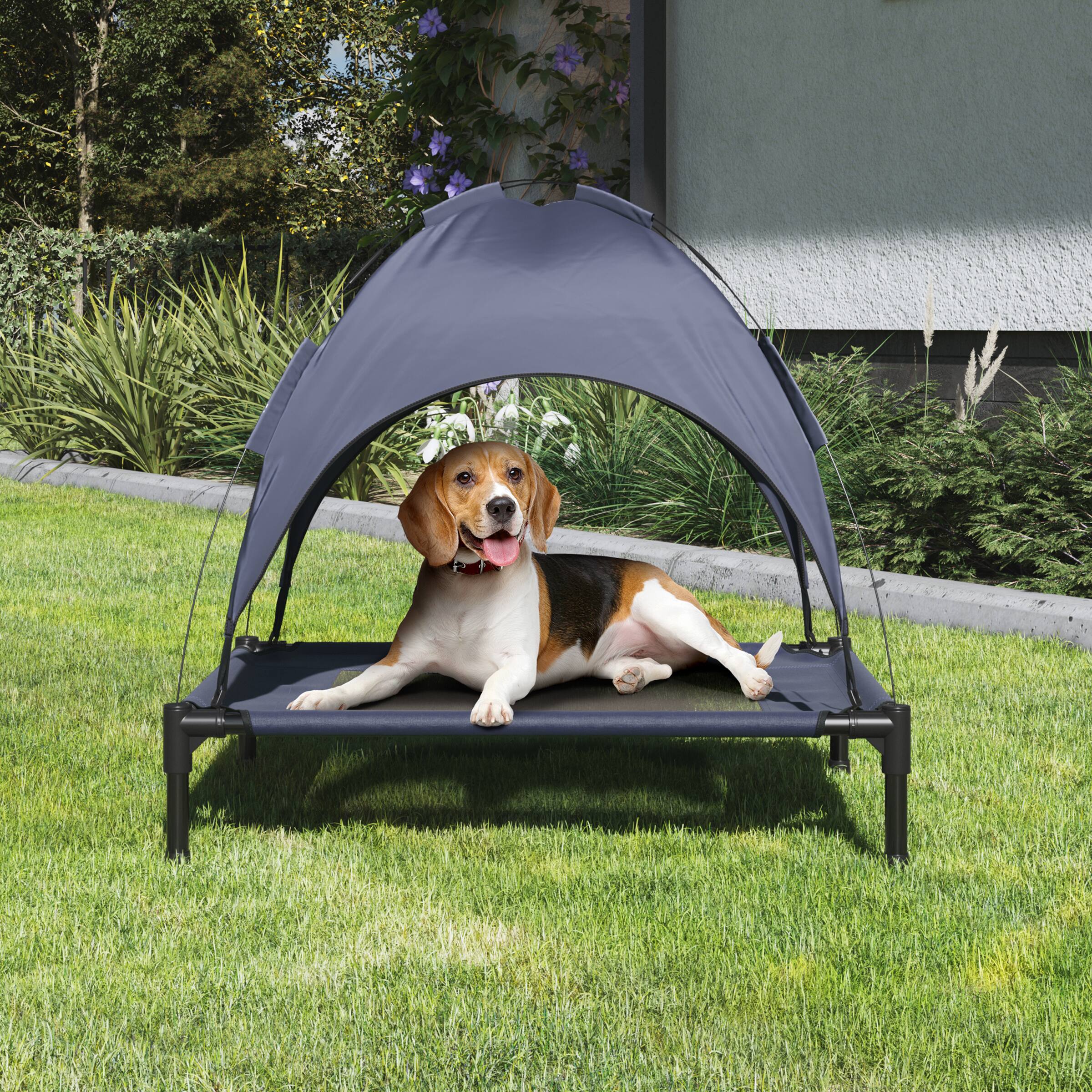 Alt View 3. PetMaker - Elevated Dog Bed with Canopy 30x24-Inch Pet Bed with Non-Slip Feet Indoor/Outdoor Cat or Dog Cot with Carrying Case - Navy Blue.