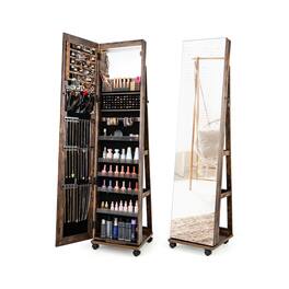 Ecooso - 64" Standing Jewelry Armoire with Lockable Storage, Full-Length Mirror and Makeup Mirror