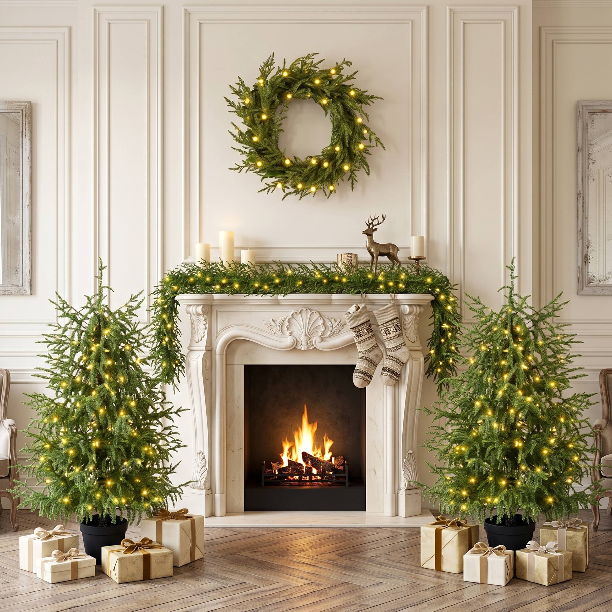 Jandcase 4 Piece Christmas Tree Set – 2 Trees with Sturdy Bases, 1 Pre ...